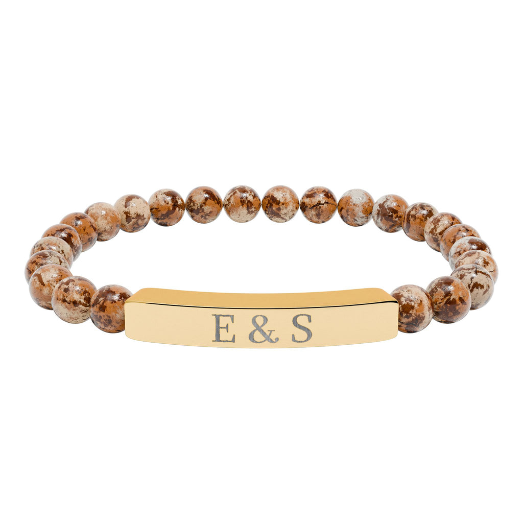 Personalized Engraved Natural Stone Bead Bar Bracelet