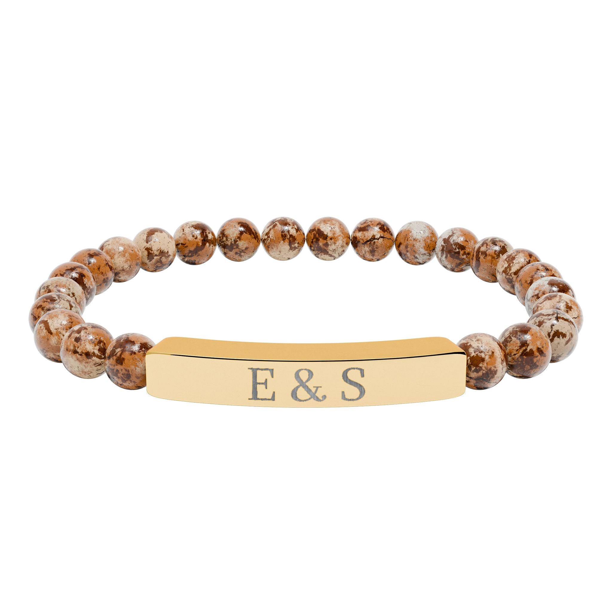 Personalized Engraved Natural Stone Bead Bar Bracelet