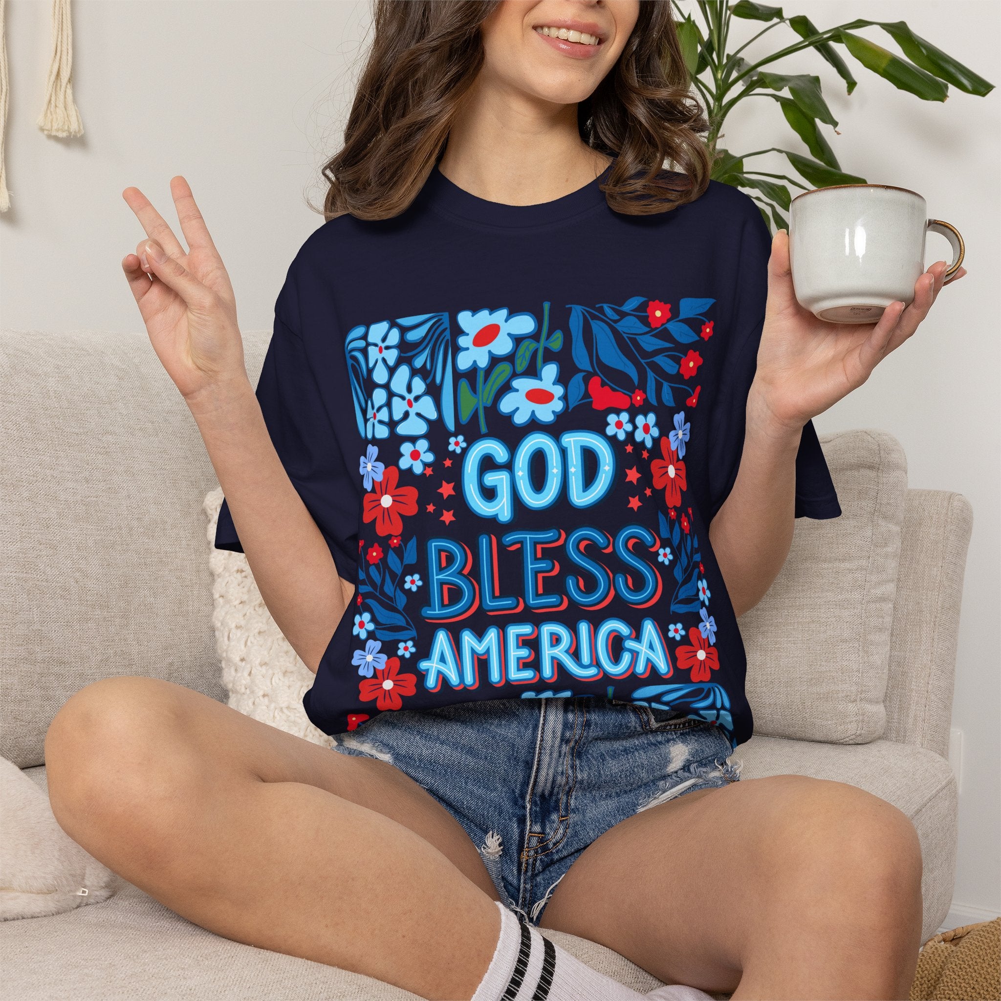 God Bless America Floral Tee
