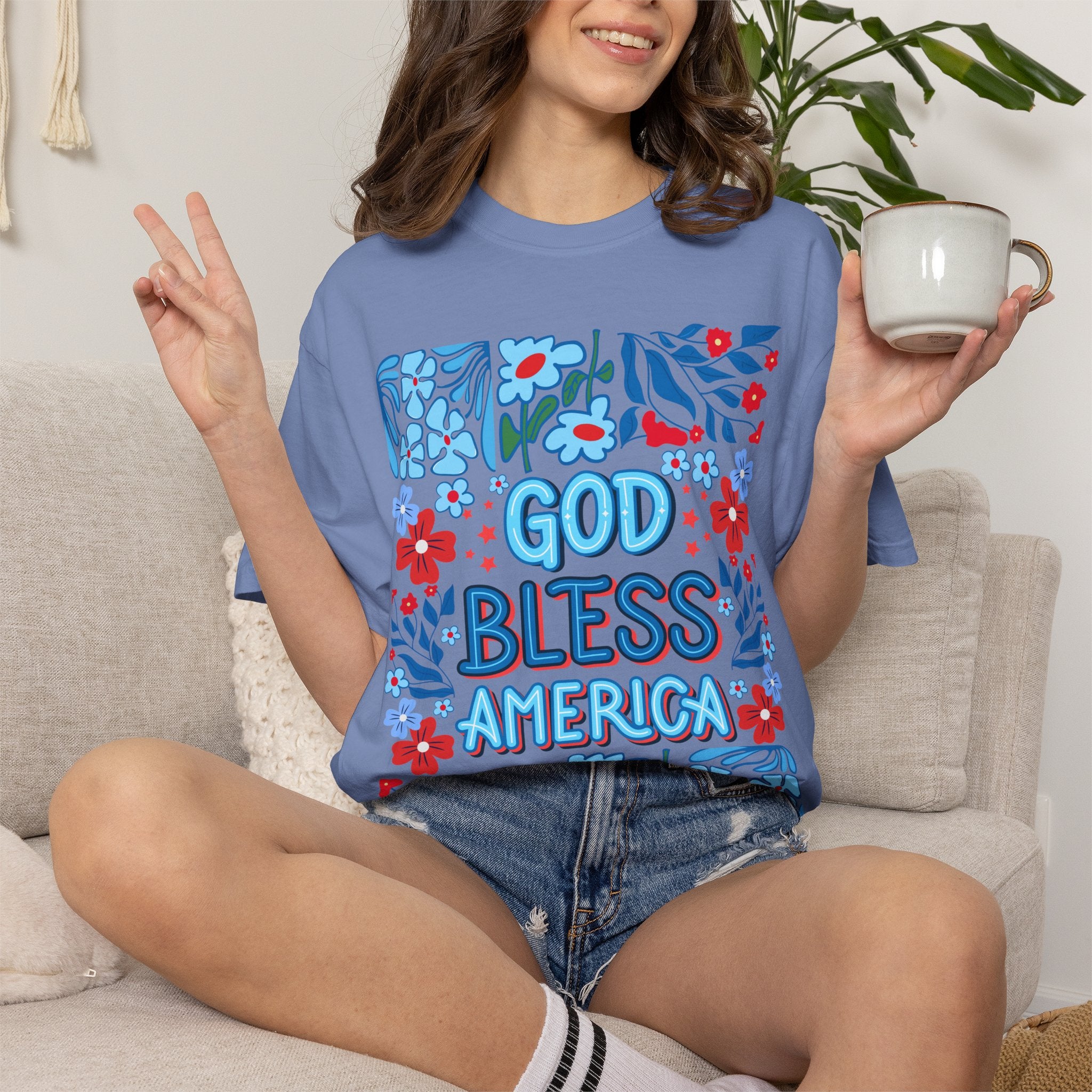 God Bless America Floral Tee