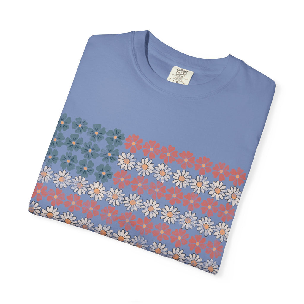 Floral American Flag USA Tee