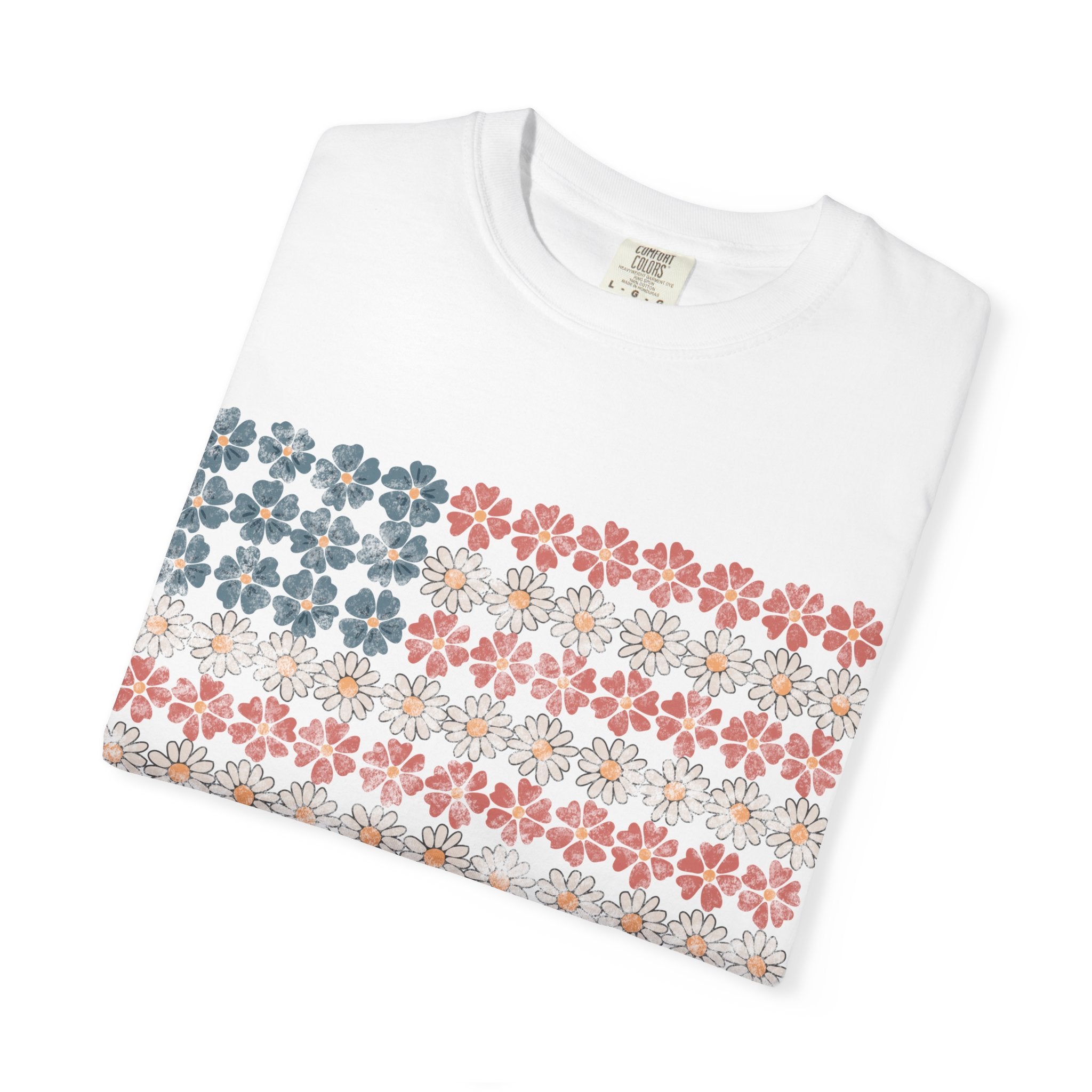 Floral American Flag USA Tee