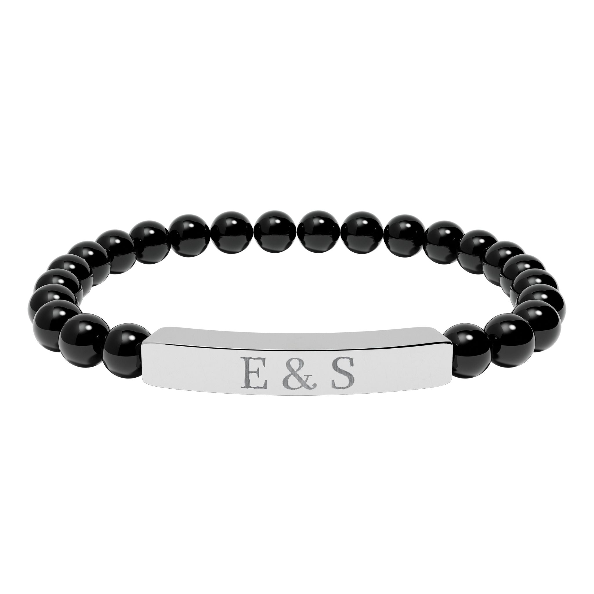 Personalized Engraved Natural Stone Bead Bar Bracelet