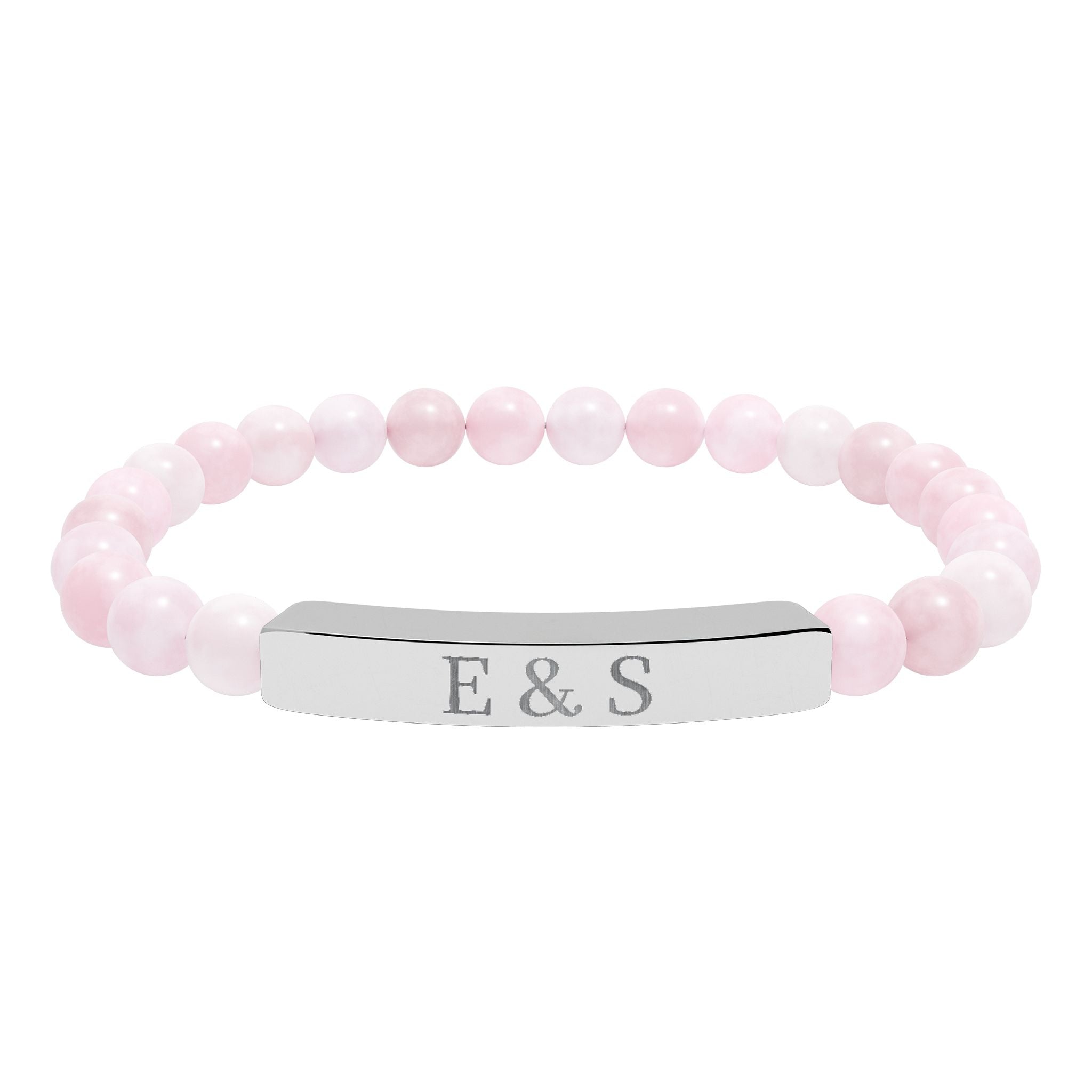 Personalized Engraved Natural Stone Bead Bar Bracelet