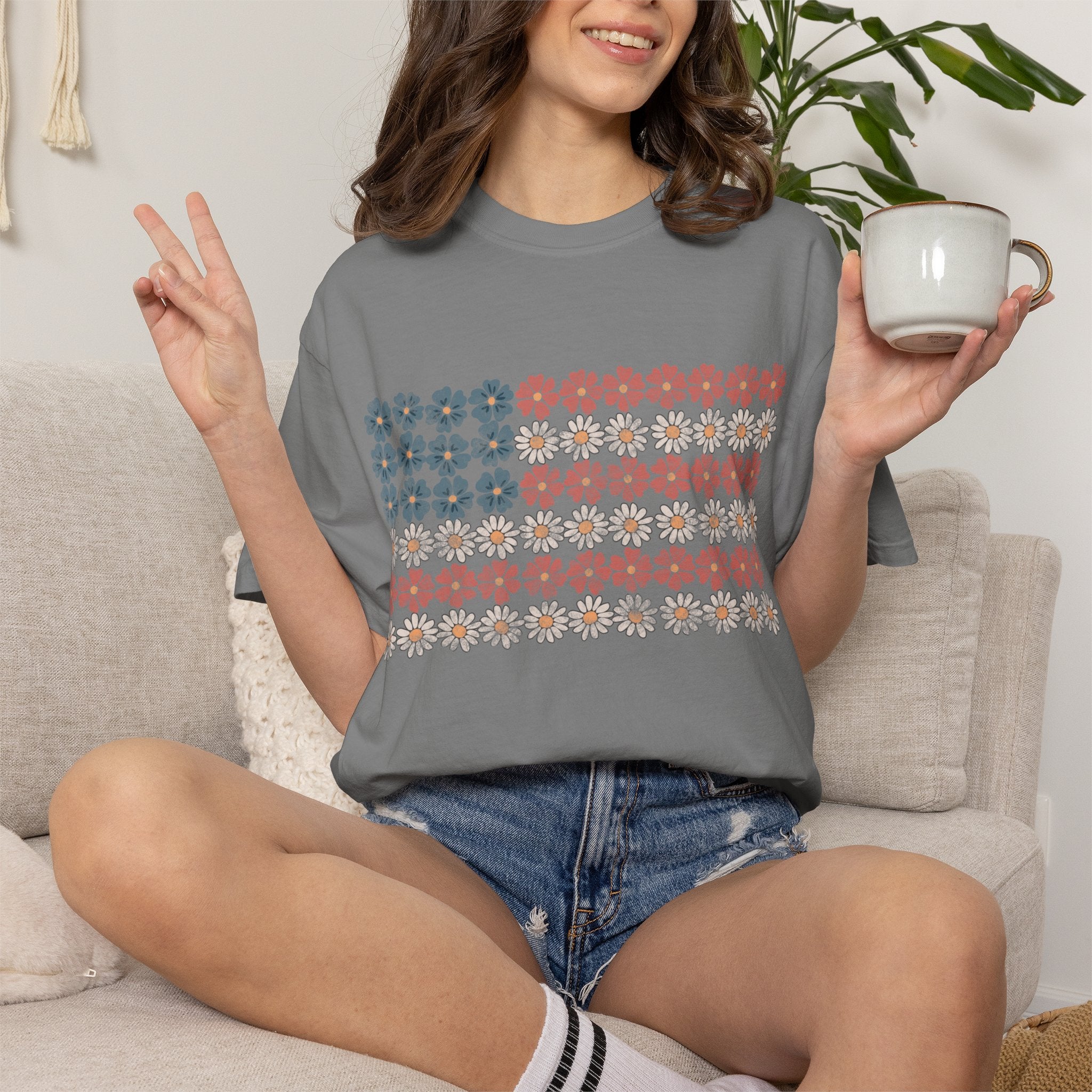 Floral American Flag USA Tee