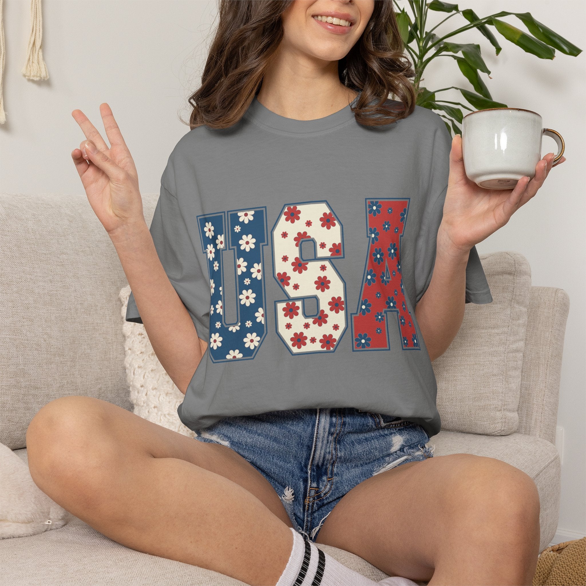 USA Floral Tee