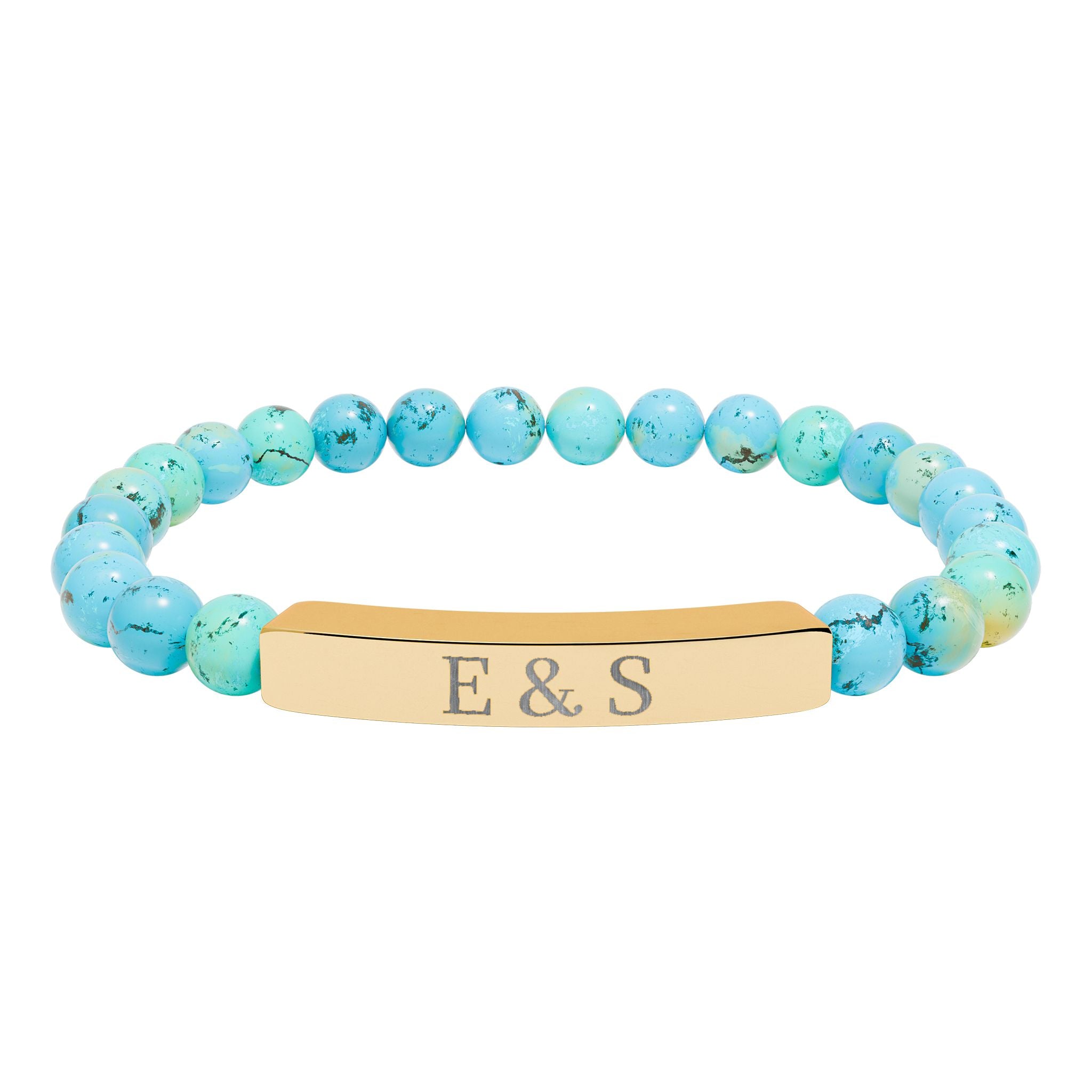 Personalized Engraved Natural Stone Bead Bar Bracelet