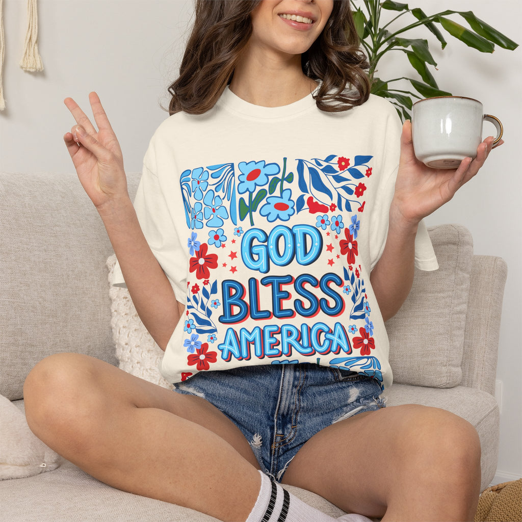 God Bless America Floral Tee