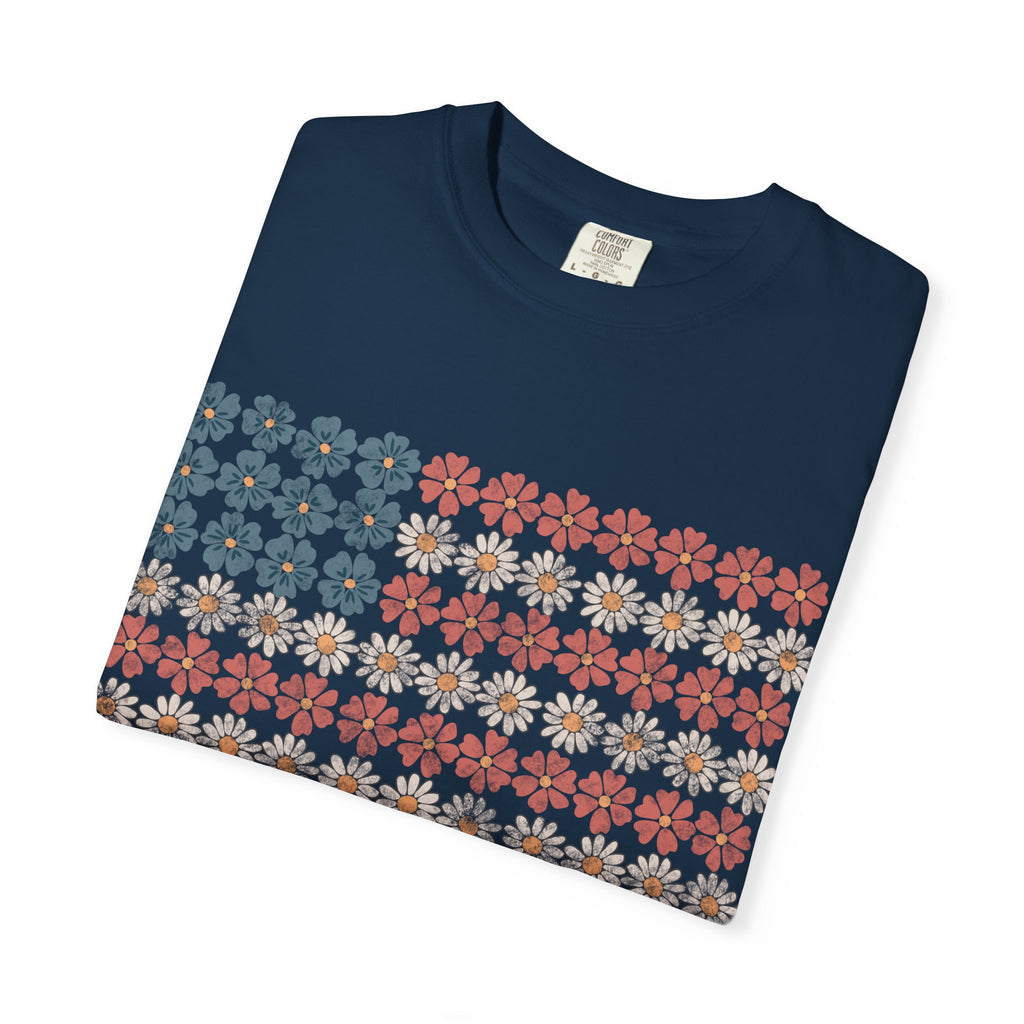 Floral American Flag USA Tee