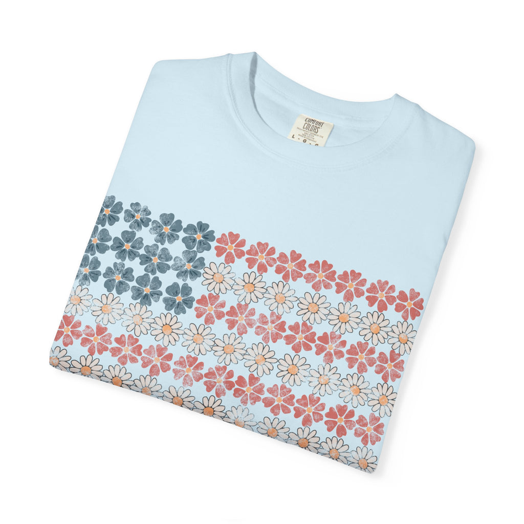 Floral American Flag USA Tee