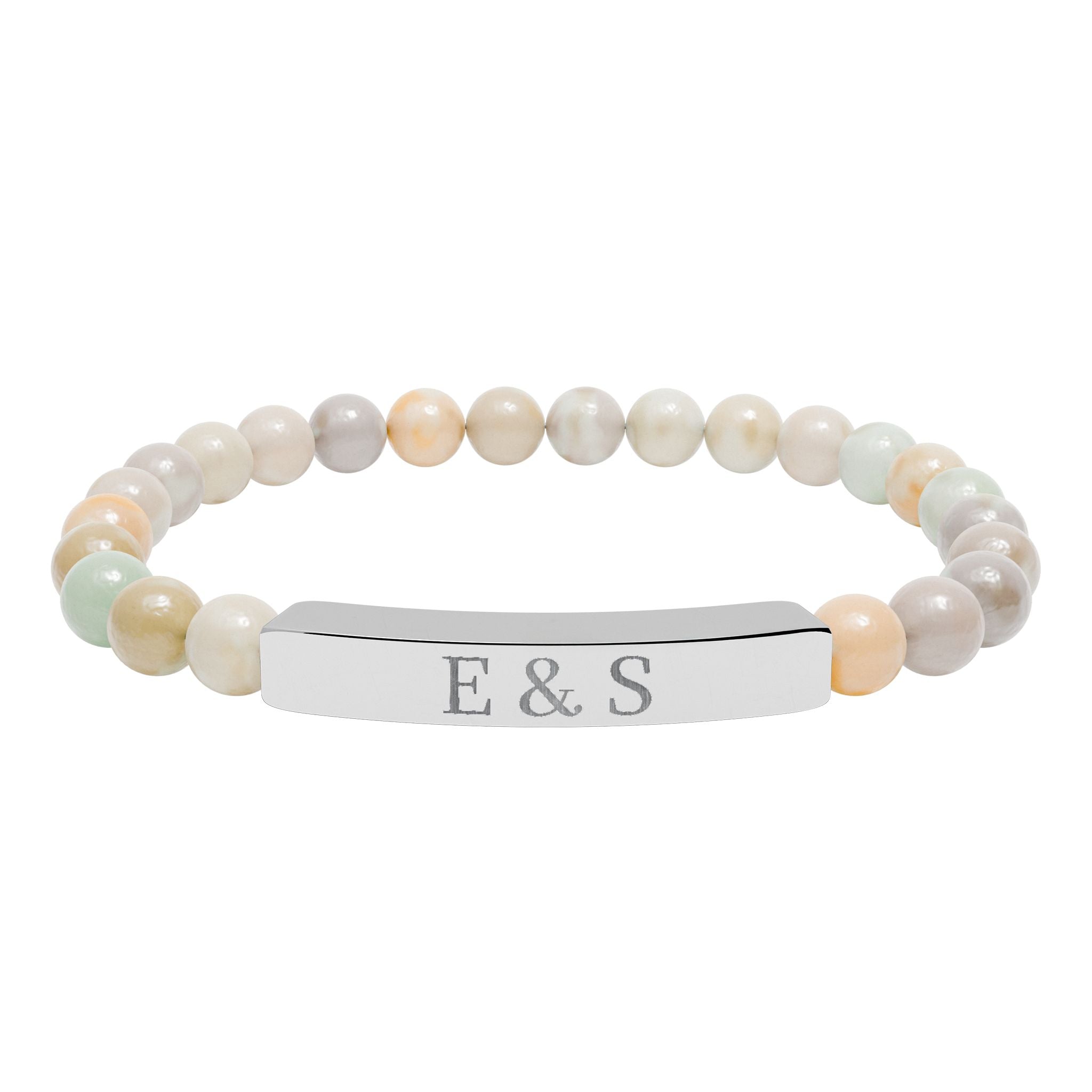 Personalized Engraved Natural Stone Bead Bar Bracelet