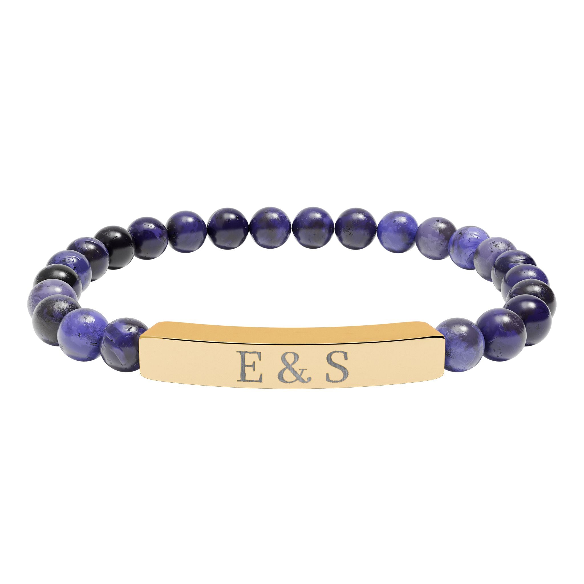Personalized Engraved Natural Stone Bead Bar Bracelet