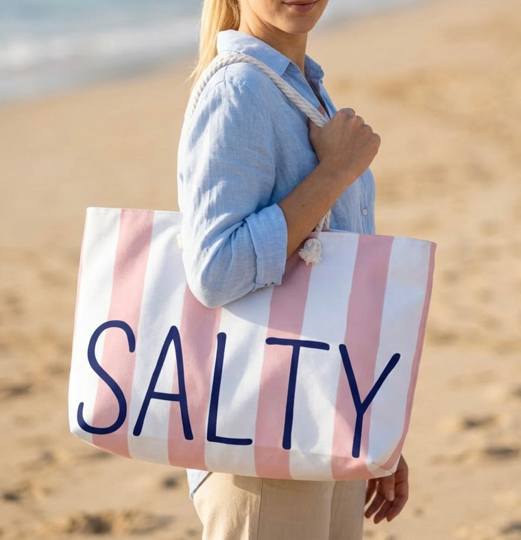 Salty Beach Striped Large Tote