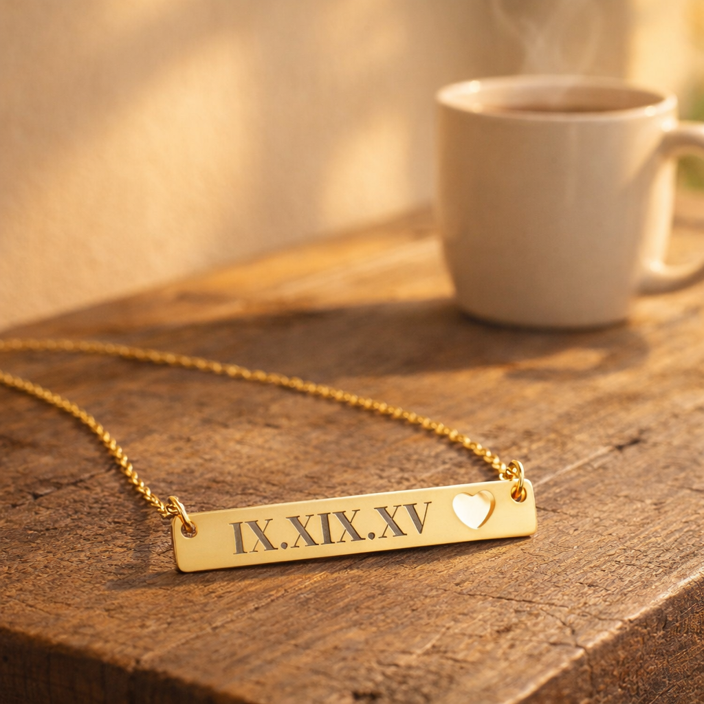 Personalized Engraved Cutout Heart Bar Necklace