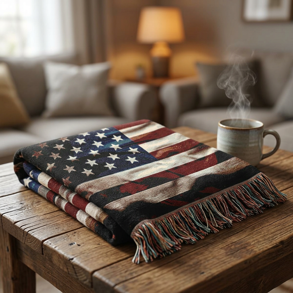 American Flag Woven Blanket