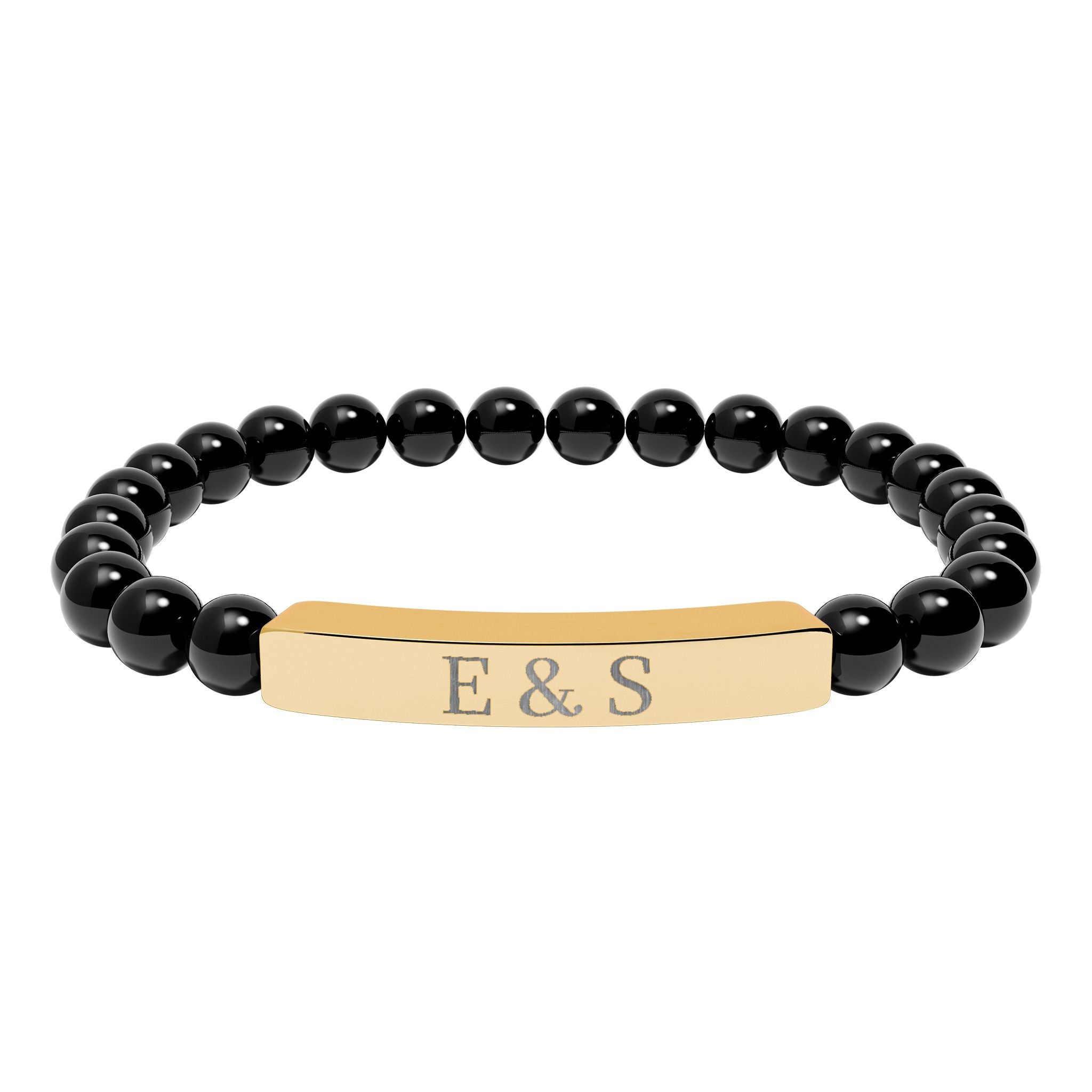 Personalized Engraved Natural Stone Bead Bar Bracelet