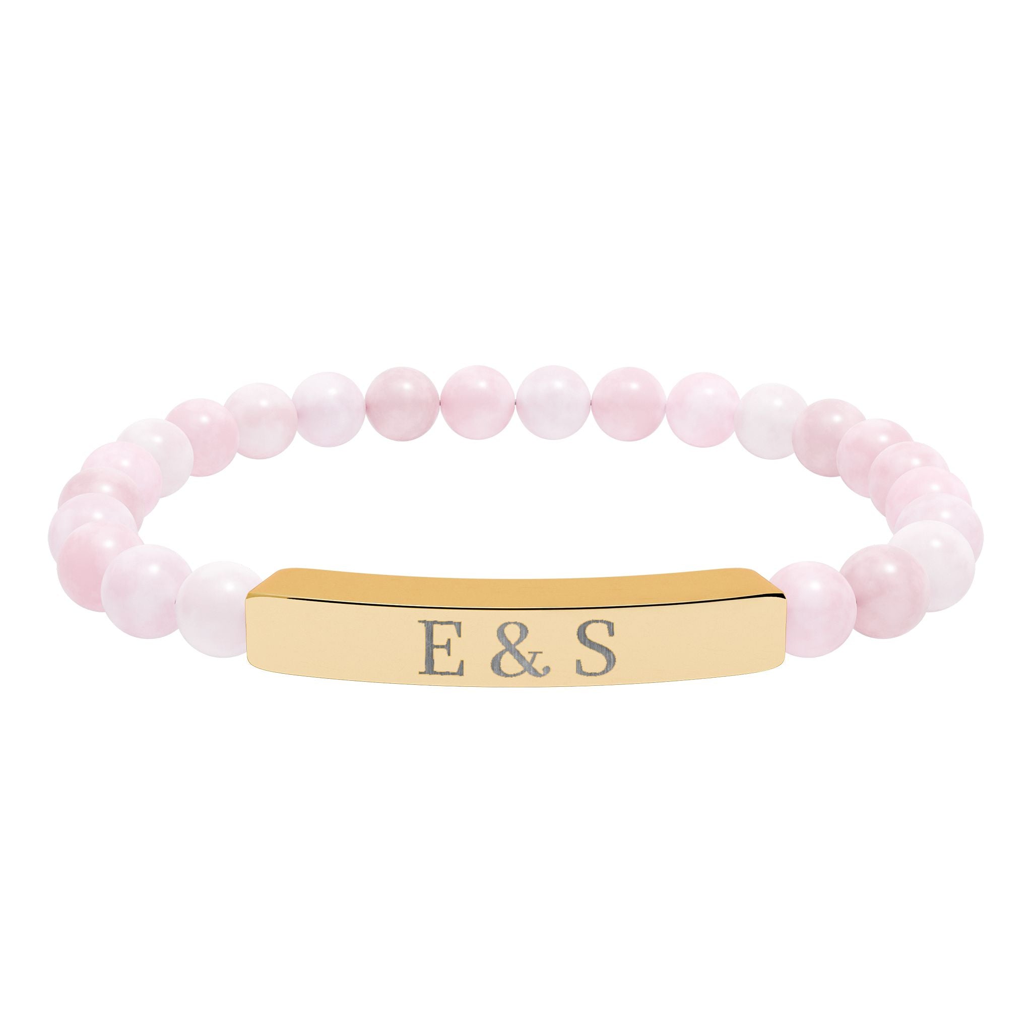 Personalized Engraved Natural Stone Bead Bar Bracelet