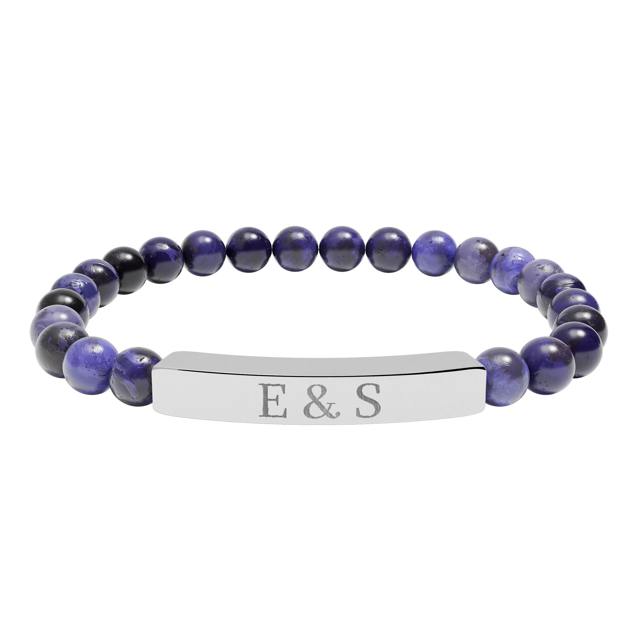 Personalized Engraved Natural Stone Bead Bar Bracelet