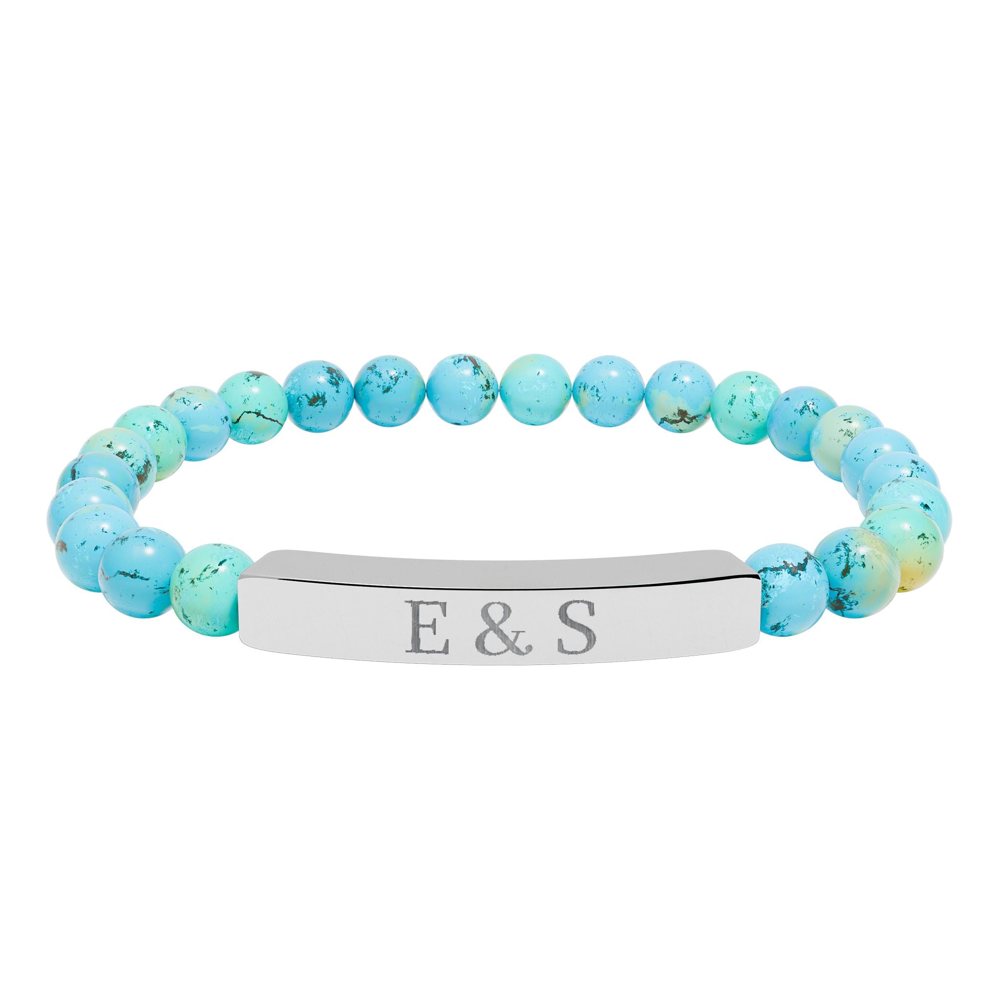 Personalized Engraved Natural Stone Bead Bar Bracelet