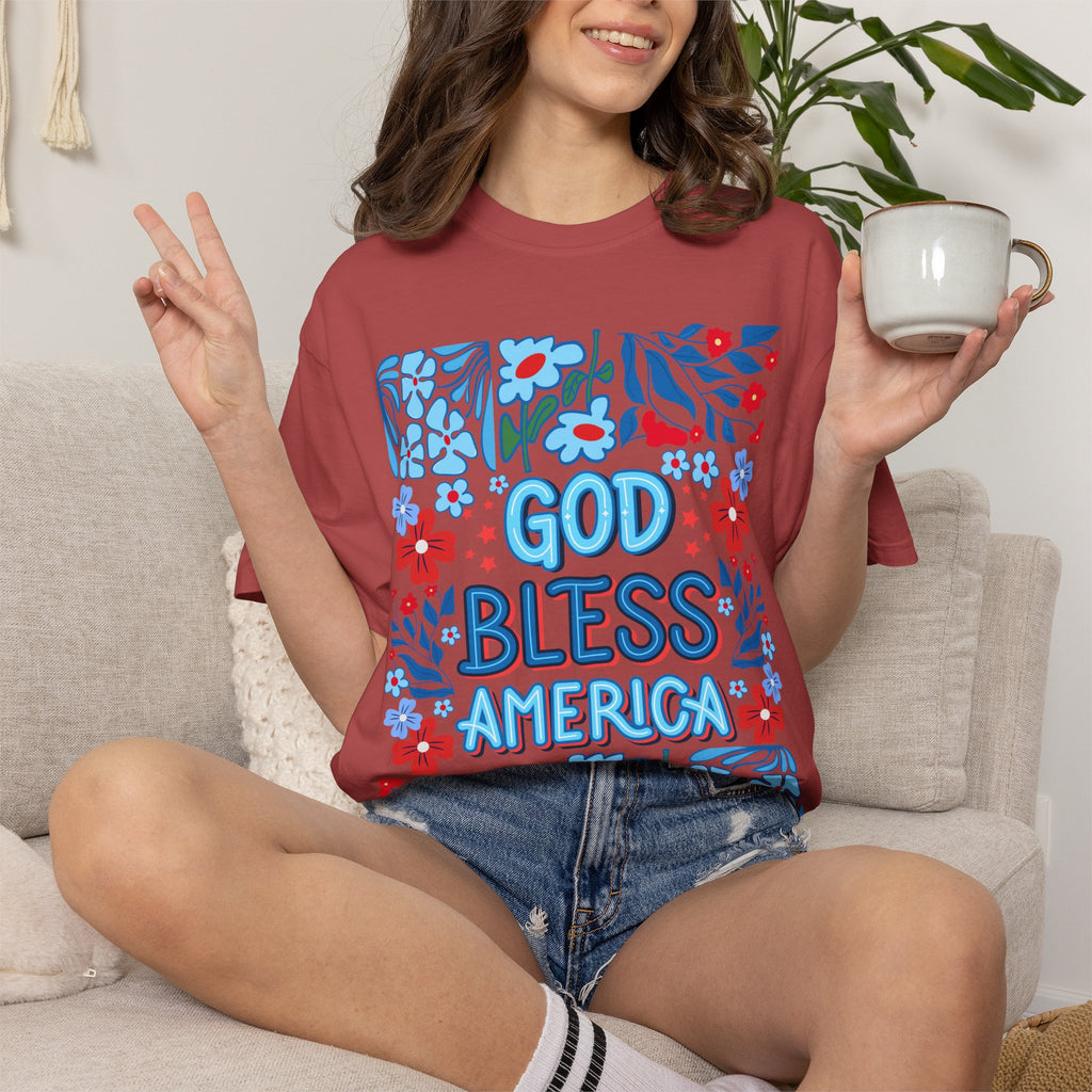 God Bless America Floral Tee