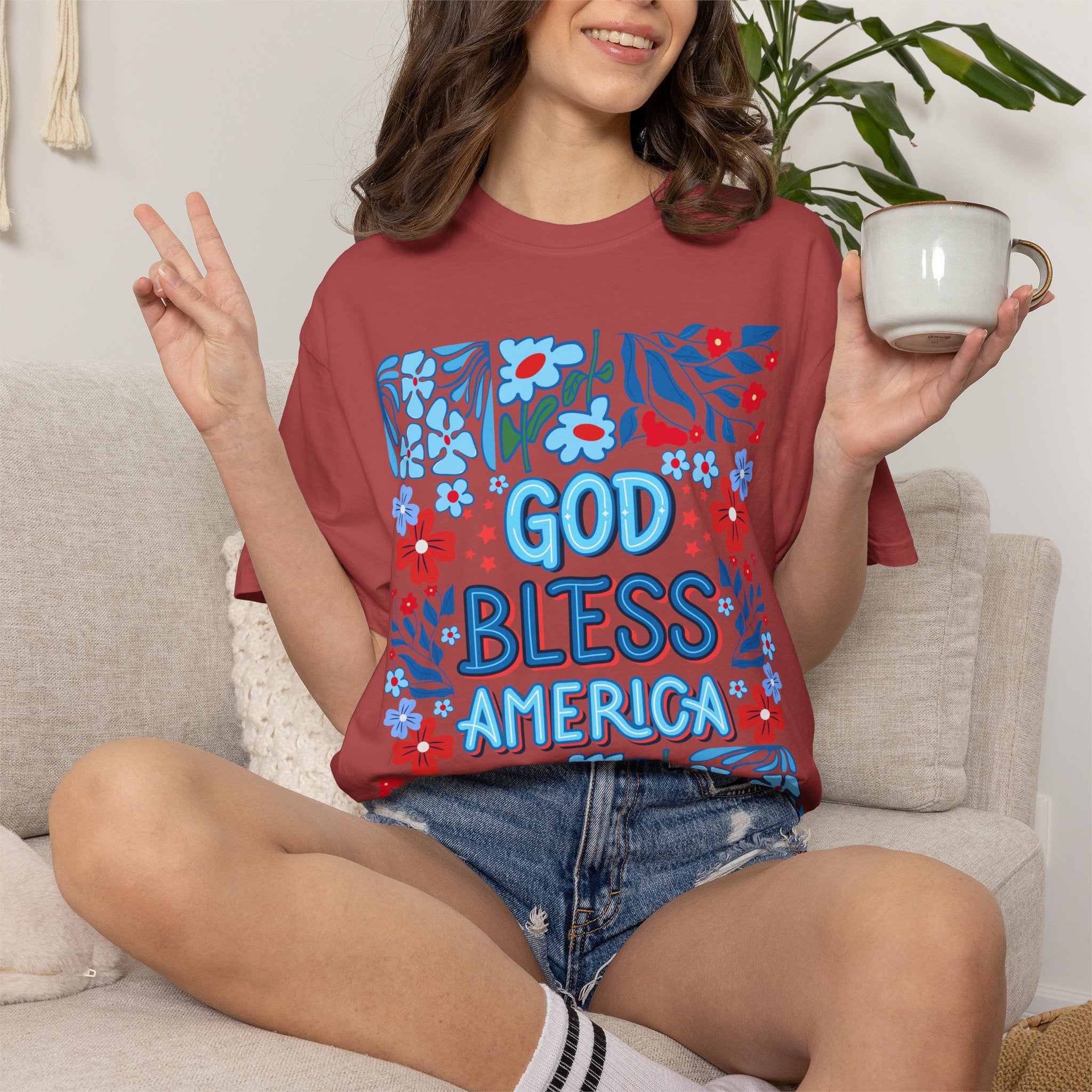 God Bless America Floral Tee