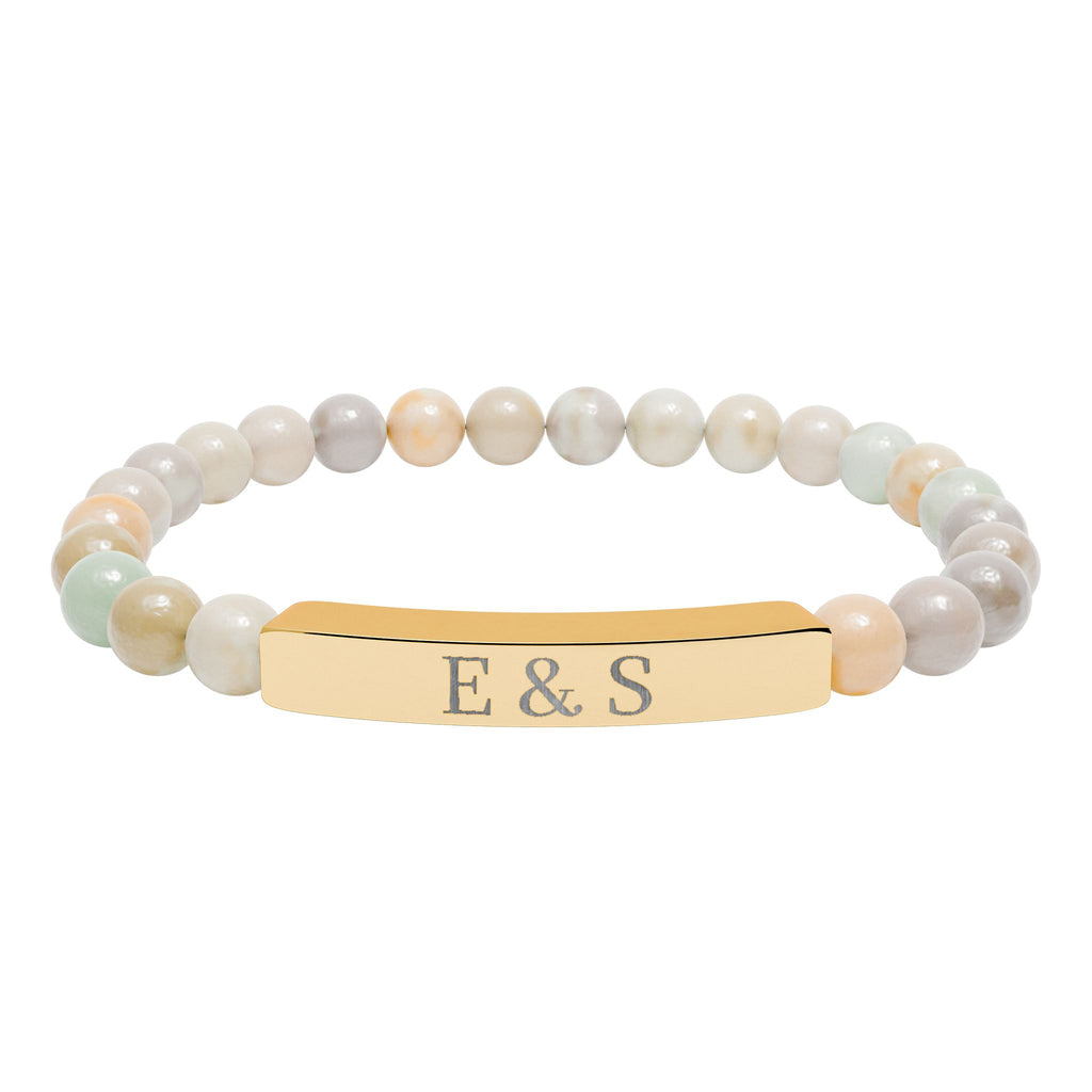 Personalized Engraved Natural Stone Bead Bar Bracelet