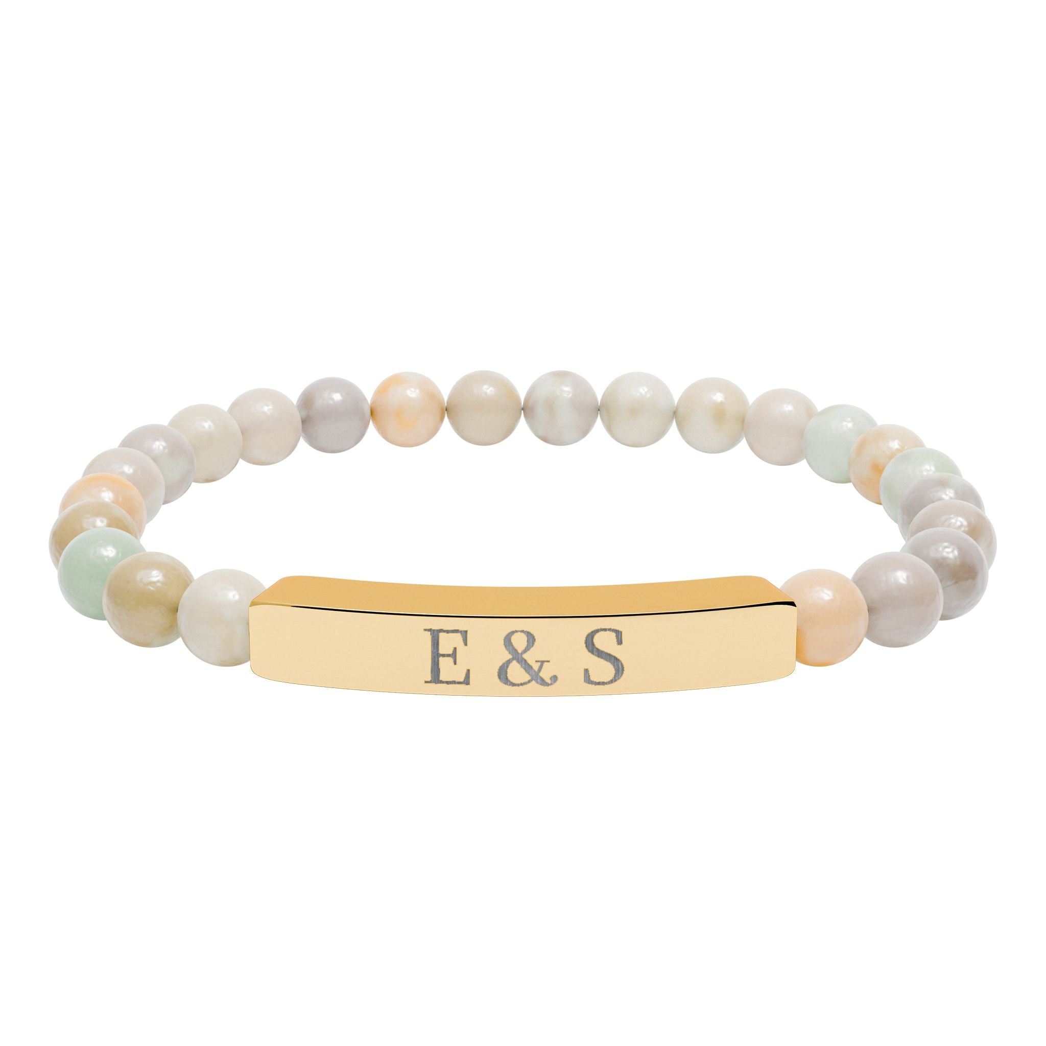 Personalized Engraved Natural Stone Bead Bar Bracelet