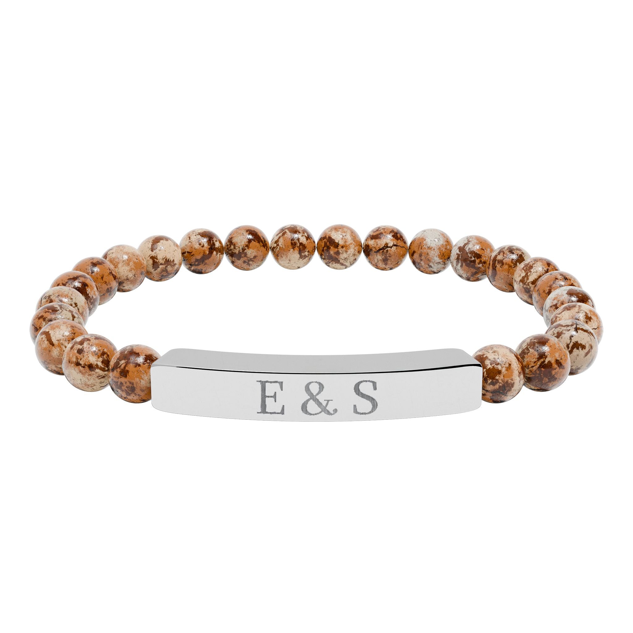 Personalized Engraved Natural Stone Bead Bar Bracelet