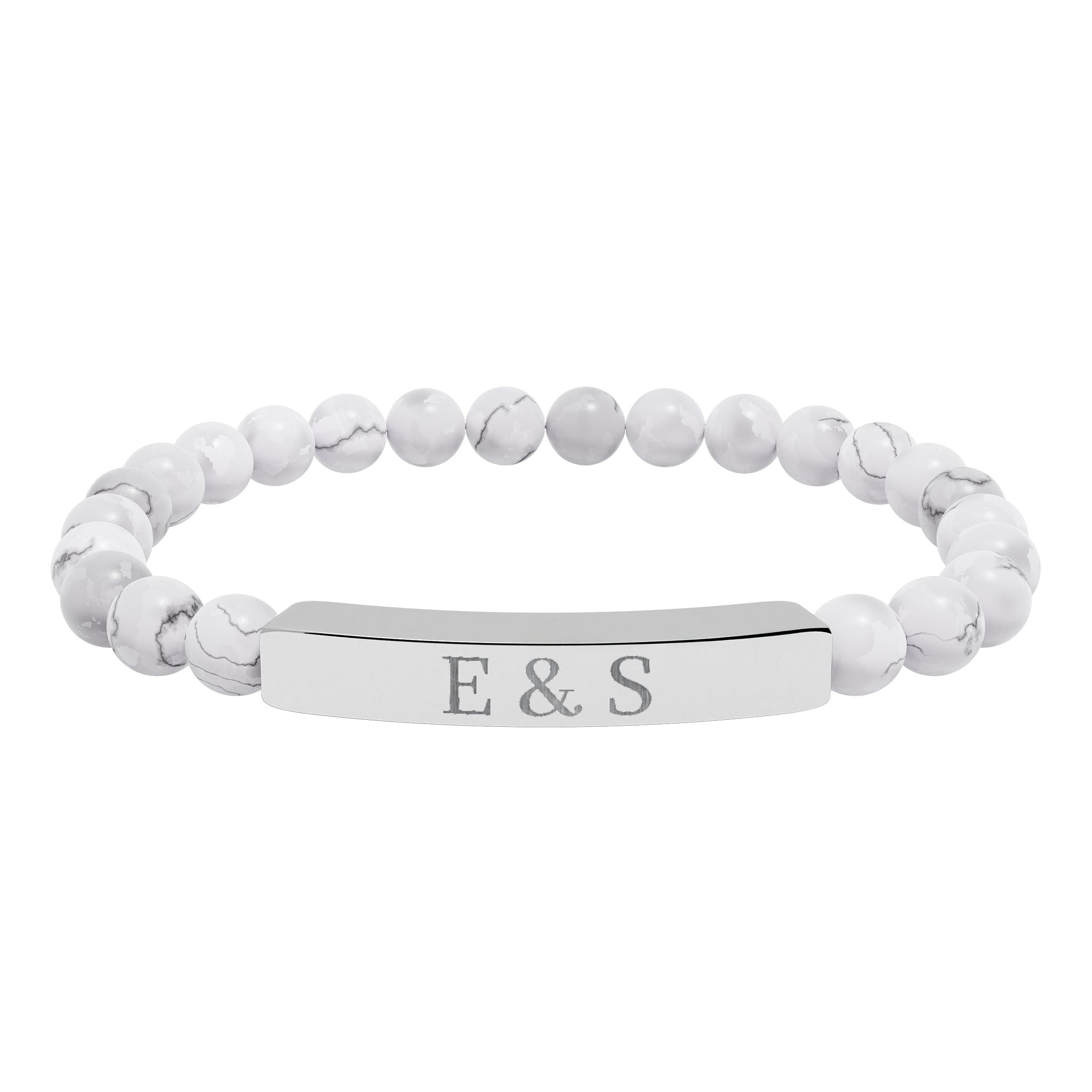 Personalized Engraved Natural Stone Bead Bar Bracelet