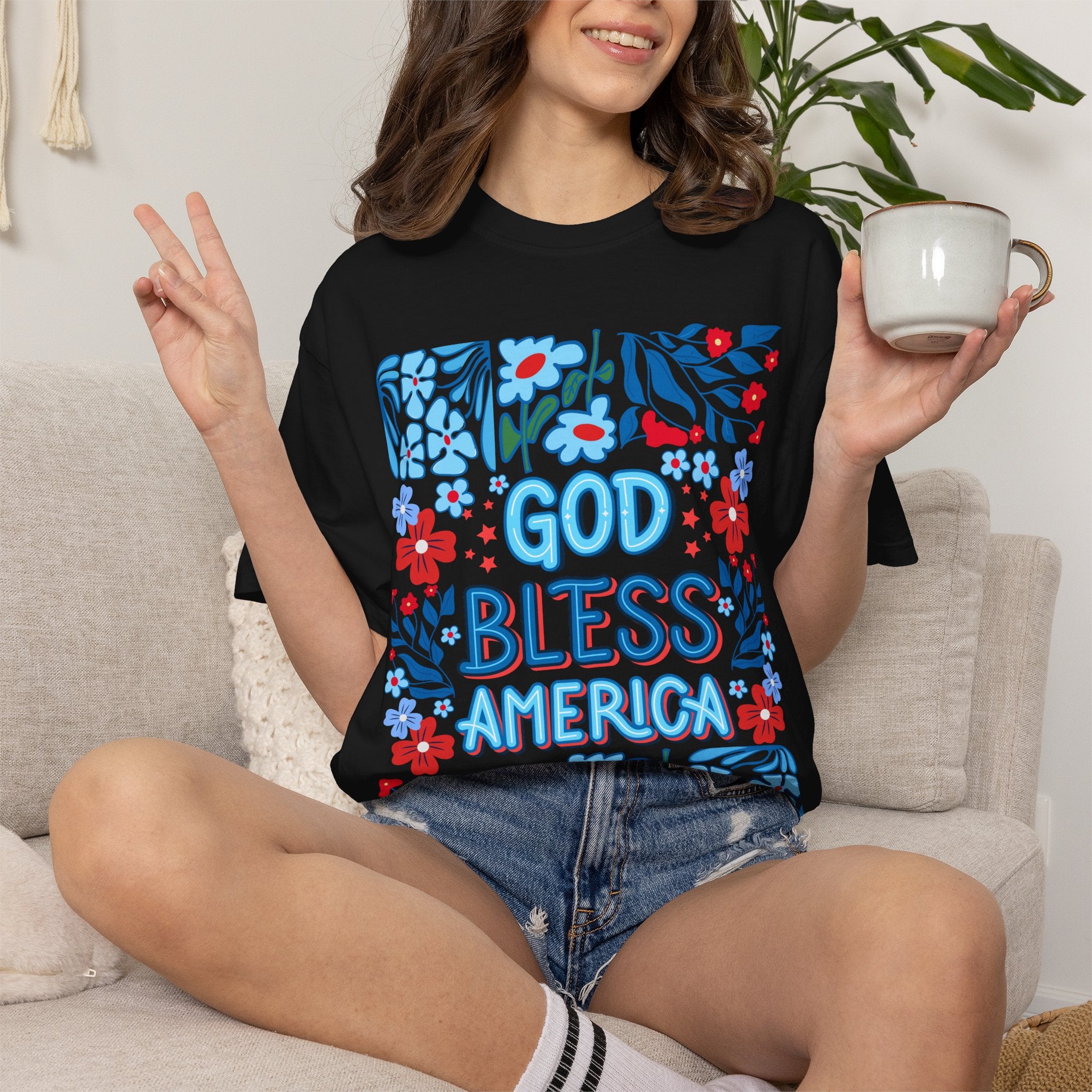 God Bless America Floral Tee