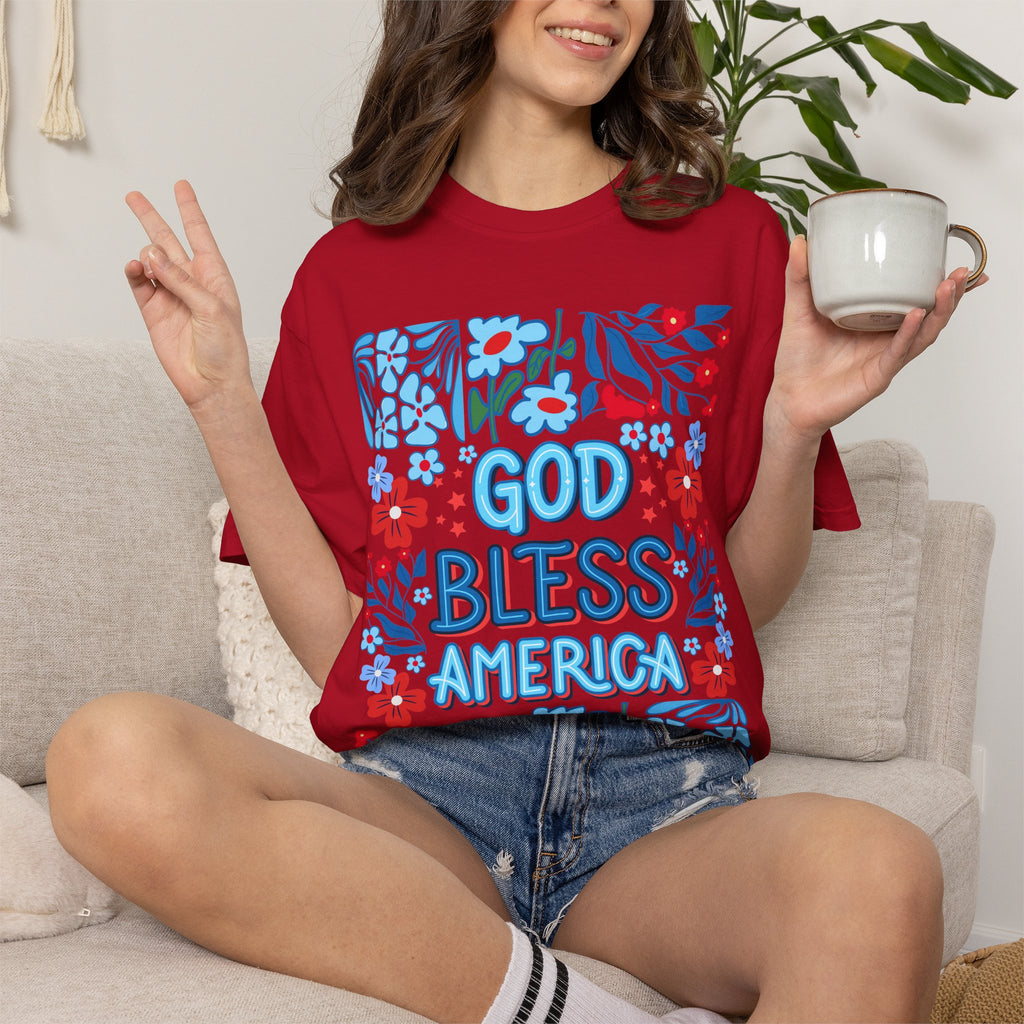 God Bless America Floral Tee