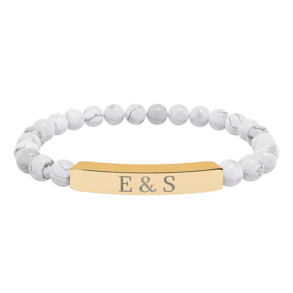 Personalized Engraved Natural Stone Bead Bar Bracelet