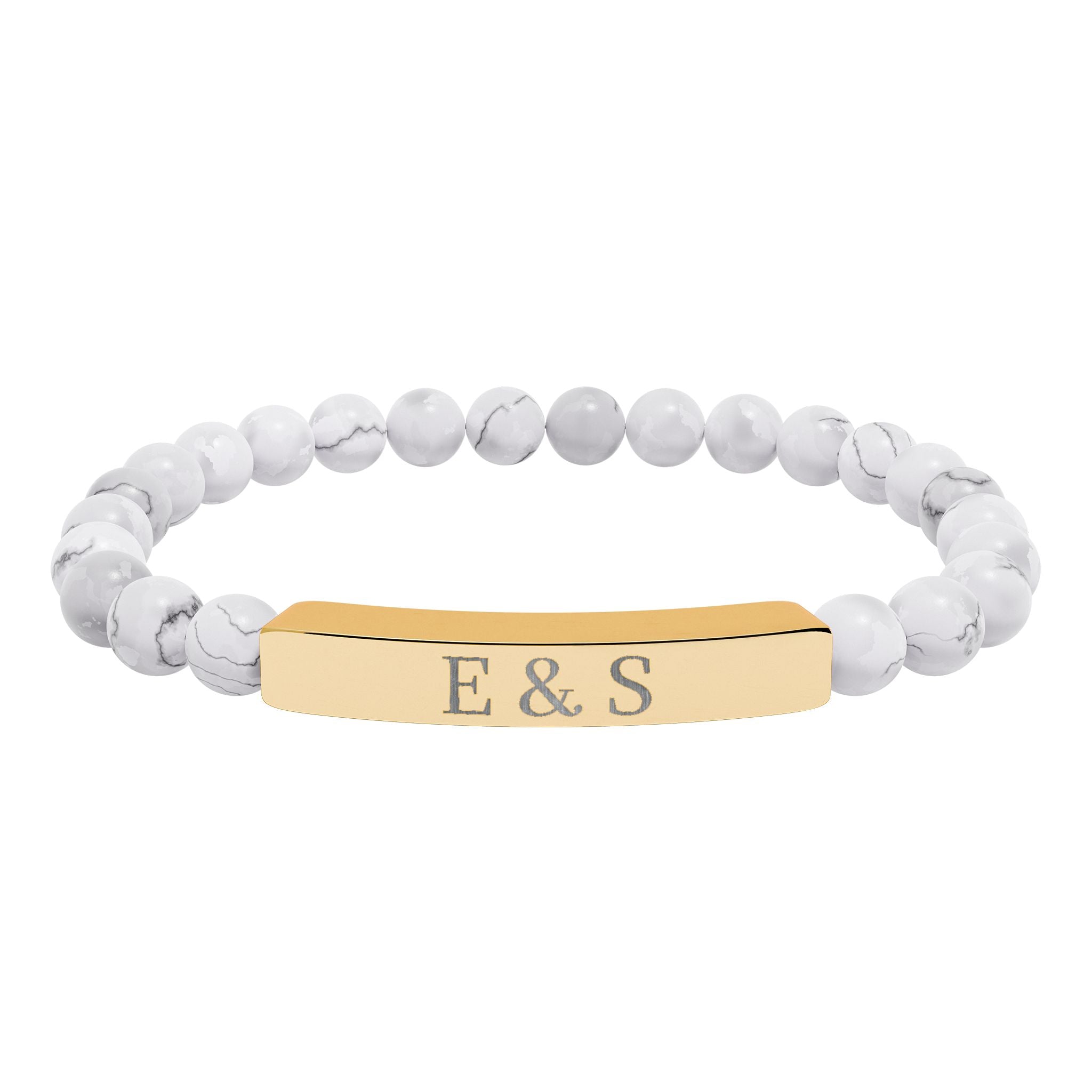 Personalized Engraved Natural Stone Bead Bar Bracelet
