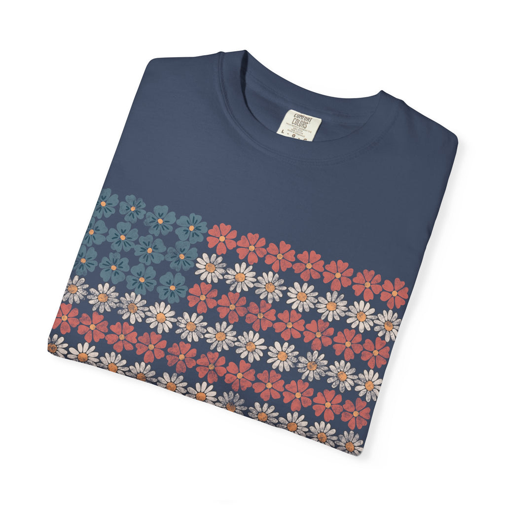 Floral American Flag USA Tee