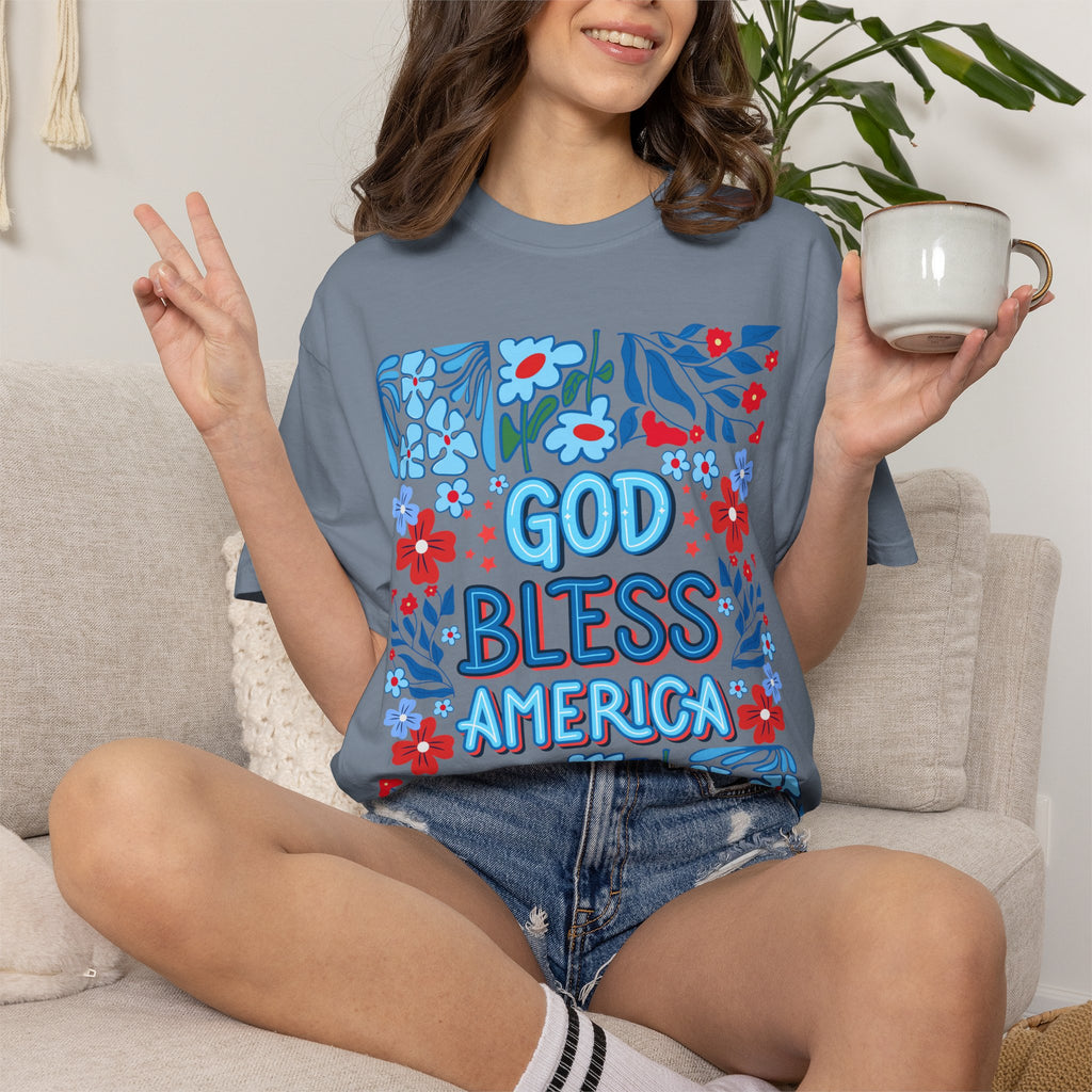 God Bless America Floral Tee